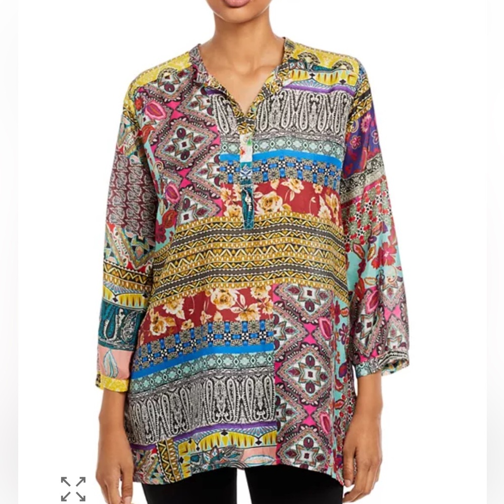 Johnny Was Patchwork 100% Silk Blouse Tunic